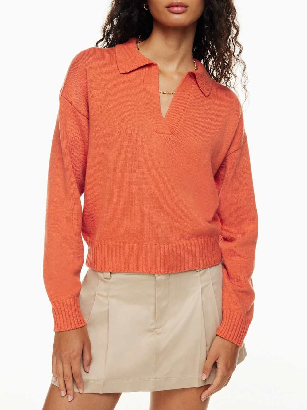 Aritzia Sunday Best Lottie polo sweater XL orange cotton cashmere fall Halloween